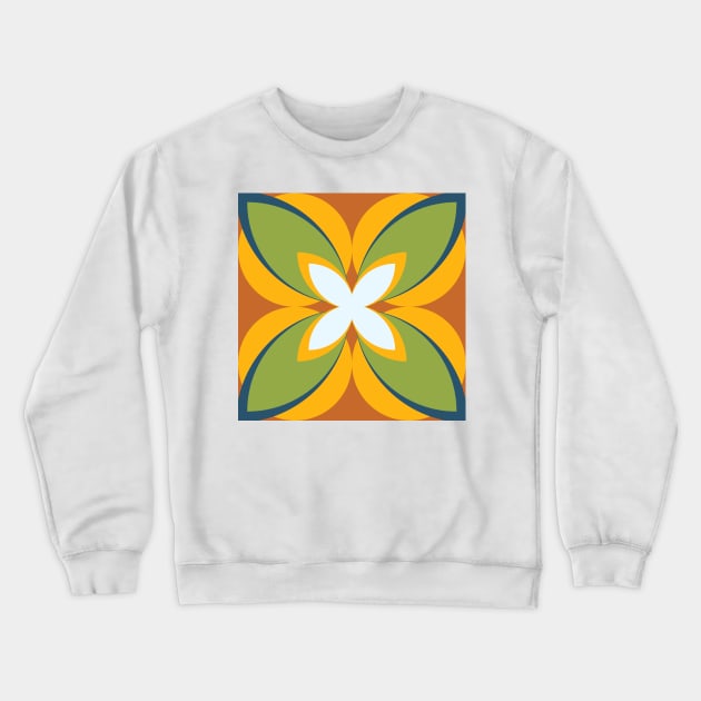 Burnt orange, lime green and lemon yellow modern frangipani Crewneck Sweatshirt by FrancesPoff